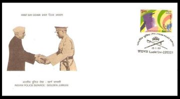 First Day Cover 13 Jan 1999 50th Anniversary Of Indian Police Service (Ips) (Fdc-1999) (Spots/Hinged/Slightly Damaged/Paper Stuck)