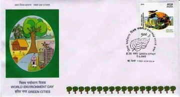 First Day Cover 05 Jun 2005 World Environment Day- Green Cities  (Fdc-2005) (Spots/Hinged/Slightly Damaged/Paper Stuck)