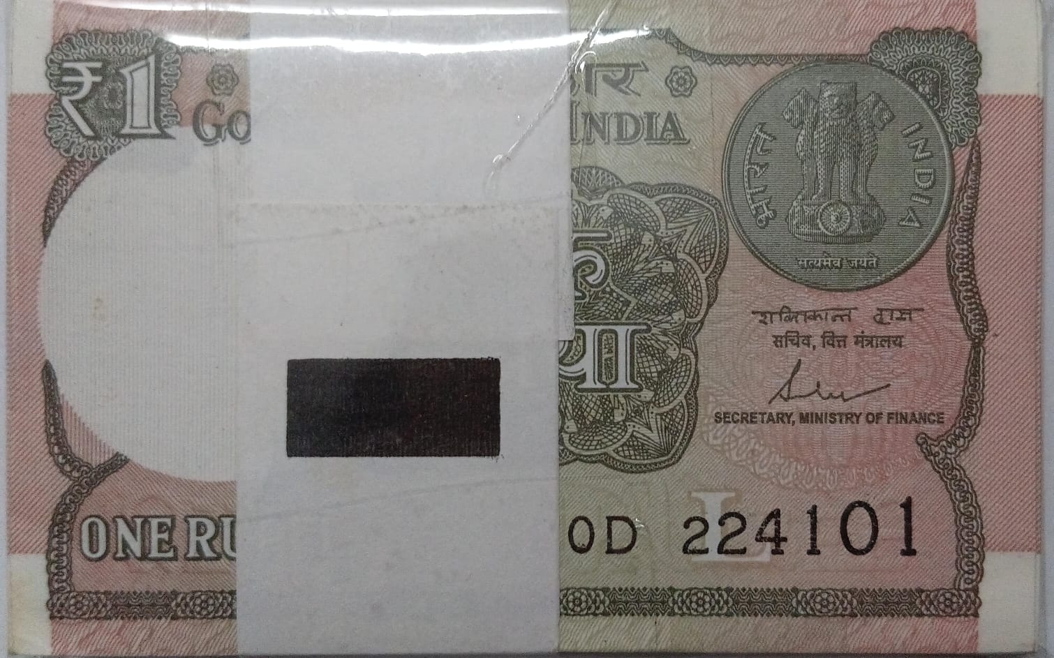 1 Rupee Bundle notes Governor Shakti Kanta Das Inset L 2017 UNC (100 Notes)101 TELESCOPIC NUMBER