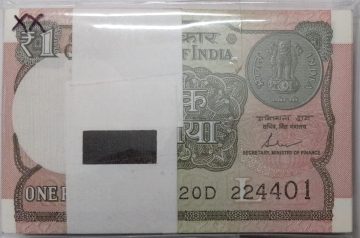 1 Rupee Bundle notes Governor Shakti Kanta Das Inset L 2017 UNC (100 Notes)401 TELESCOPIC NUMBER