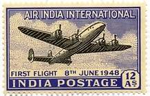29 May 48 Air India International First Flight, Aircraft, First Flight, Airlines, 12 Anna.- MNH Stamp