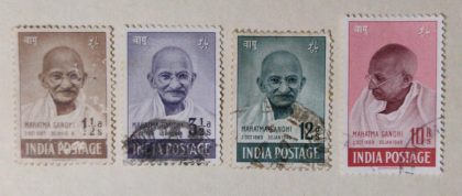 1st Anniv.of Independence Mahatma Gandhi Mourning issue set of 4 stamps | Indian Postage Stamps | Indian Coins | Old Indian Currency | Rare Indian Coins | Numismatic Collection India