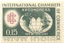 08 Feb. 65 International Chamber of Commerce,? 20th Congress, New Delhi. Organisation, Globe, Commerce, Event, Trade, 15 P.  (Hinged/Gum washed stamp)
