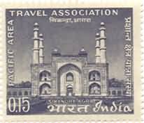 24 Jan. 66 Pacific Area Travel Association, 15th Conference, New Delhi. Organisation, Event, Travel, Tourism, Sikandara Agra, Monument, Tomb, Architecture, Archaeology, 15 P.  (Hinged/Gum washed stamp)