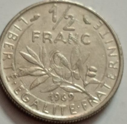 Half Franc 1969 Liberte Egalite Fraternite(used) | Indian Postage Stamps | Indian Coins | Old Indian Currency | Rare Indian Coins | Numismatic Collection India - Image 2