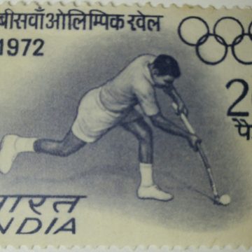 Munich Olympics - Hockey. Olympic Games, Hockey, Player, Hockey Stick, Ball, Olympic Rings, 20 P.  (Hinged/Gum washed stamp)