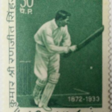 Ranjit Sinhji. Personality, Ruler, Cricket, Cricketer, Bat, Autograph, Autograph, Stump, Cricket Pitch, 30 P.?(Hinged/Gum washed stamp)