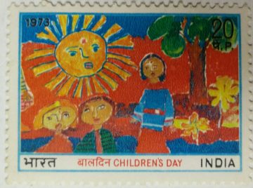 Childrens Day. Childrens Day, Painting, Sun, Flowers, Tree, Children, Garden, Children at Play, 20 P. (Hinged/Gum washed stamp)
