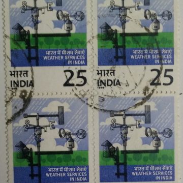 Weather Services in India. Meteorology, Weather, Meteorological Instruments, Rain, 25 P. (Used Block of 4 stamp)