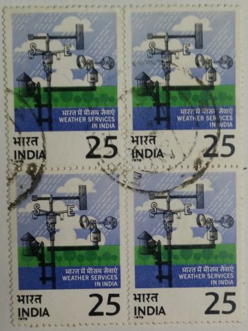 Weather Services in India. Meteorology, Weather, Meteorological Instruments, Rain, 25 P. (Used Block of 4 stamp)