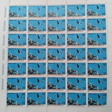 Bird Sanctuary Bharatpur - Painted Storks. Keoladeo Ghana National Park, Bird Sanctuary, Painted Stork, Mycteria leucocephala, Wading Bird, 25 P.  (Hinged/Gum washed stamp Fullsheet-35 Stamps)