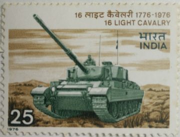 16th Light Cavalry Regiment. Military, Defence, Regiment, Armoured Corps, Vijayant Tank, Bicentenary, 25 P.  (Hinged/Gum washed stamp)