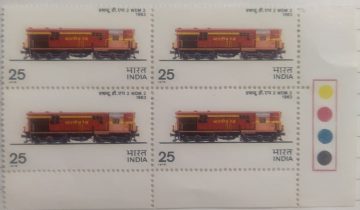 Indian Locomotives - WDM 2 1963. Railway, Locomotive, Diesel Engine, 25 P. (Block of 4 TL Stamp)