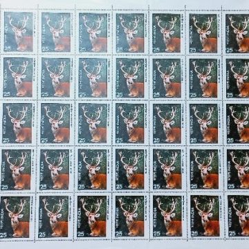 Wild Life - Swamp Deer. Wild Life, Swamp Deer, Barasingha, Rucervus duvaucelii, Cervus duvaucelii, Rs.25p- MNH (Stamp Full Sheets - 35stamps)