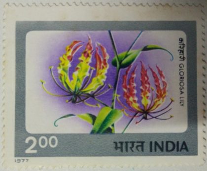 Indian Flowers - Gloriosa Lily. Flower, Gloriosa Lily, Horticulture, Botany, Rs. 2  (Hinged/Gum washed stamp) | Indian Postage Stamps | Indian Coins | Old Indian Currency | Rare Indian Coins | Numismatic Collection India