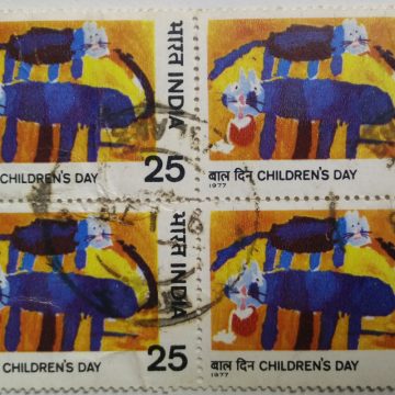 Childrens Day. Childrens Day, Painting, Cat,(Used Block of 4 stamp)