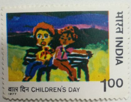 Childrens Day. Childrens Day, Painting, Cat, (Hinged/Gum washed stamp) | Indian Postage Stamps | Indian Coins | Old Indian Currency | Rare Indian Coins | Numismatic Collection India