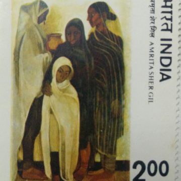 Modern India Paintings - Amrita Shergil. Painting, Hill Women, Rs. 2  (Hinged/Gum washed stamp)