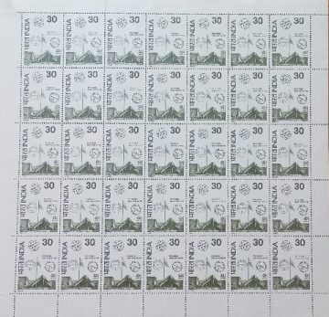 India-80 International Stamp Exhibition. Army Post Office, APO, Postmark, Field Post Office, FPO Cancellation, Tent, Flag, Philatelic Exhibition, Emblem, Lotus, Stamp Show, Rs.30p- MNH (Stamp Full Sheets - 35stamps)