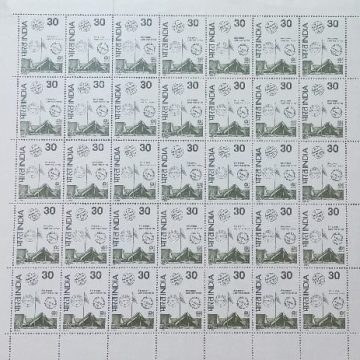 India-80 International Stamp Exhibition. Army Post Office, APO, Postmark, Field Post Office, FPO Cancellation, Tent, Flag, Philatelic Exhibition, Emblem, Lotus, Stamp Show, Rs.30p- MNH (Stamp Full Sheets - 35stamps)
