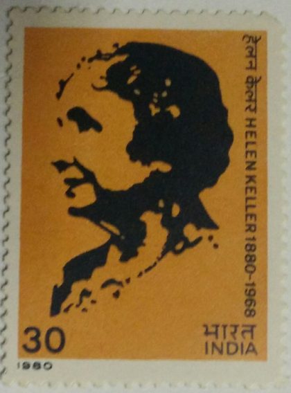 Helen Keller. Personality, Author, Political Activist, Lecturer, Campaigner for The Handicapped, 30P.  (Hinged/Gum washed stamp) | Indian Postage Stamps | Indian Coins | Old Indian Currency | Rare Indian Coins | Numismatic Collection India