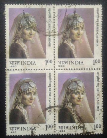 Brides in Traditional Indian Costumes, Kashmir - (Used Block of 4 stamp)