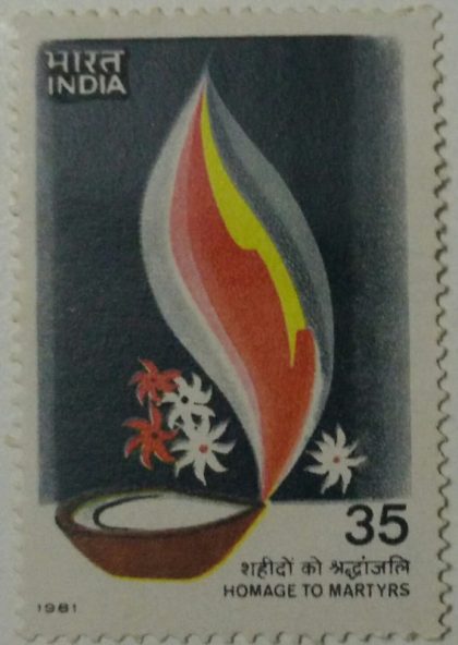 Homage to Martyrs. Homage, Martyrs, Lamp, Flower, 35 P.  (Hinged/Gum washed stamp) | Indian Postage Stamps | Indian Coins | Old Indian Currency | Rare Indian Coins | Numismatic Collection India