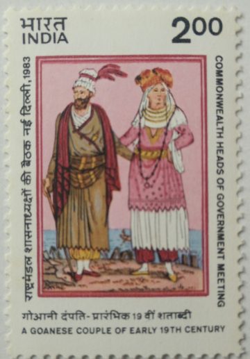 Commonwealth Heads of Government Meeting. Commonwealth of Nations, Association, Peace, Painting, Goanese Couple, Costume, Headgear Rs. 2 (Hinged/Gum washed stamp)