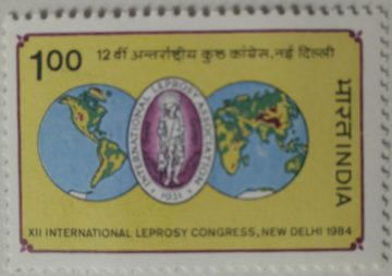 12th International Leprosy Congress. Leprosy, Leprologist, Disease, Microbiology, Conference, Globe, Map, Emblem, Association Rs. 1 (Hinged/Gum washed stamp)