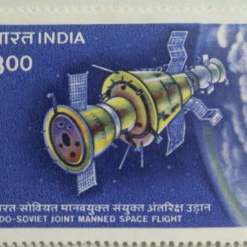 Indo-Soviet Joint Manned Space Flight. Manned Space Flight, Salyut 7, Cosmonaut, Space Station, Space Ship Rs. 3  (Hinged/Gum washed stamp)
