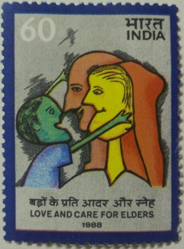 Love and Care for Elders Child, Grand Parents, Care, Love, Affection 6.50 Commemorative (Hinged/Gum washed stamp)