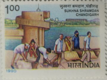 Sukhna Shramdan Project, Chandigarh Sukhna Lake, Silt Extraction, Project, Cleaning  (Hinged/Gum washed stamp)