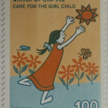 Care for The Girl Child Playful Girl, SAARC Year of The Girl Child, Flower, Sun  (Hinged/Gum washed stamp)