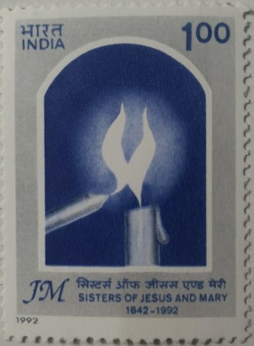 Sisters of Jesus and Mary - 150th Anniversary of Arrival in India Christianity, Candle, Nuns  (Hinged/Gum washed stamp)