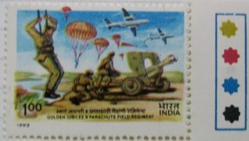 9 Parachute Field Regiment - Golden Jubilee Defence Person , Parachute , Fighter Planes (Traffic Light Stamp)