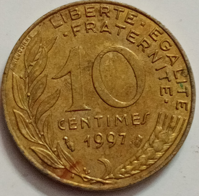 10 Centimes 1997 Liberte Egalite Fraternite Used - Image 2