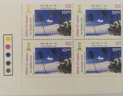 INDEPEX'97' International stamp Exhibition, New Delhi Beacher of India, Anjuna, Goa (Block of 4 TL Stamp) | Indian Postage Stamps | Indian Coins | Old Indian Currency | Rare Indian Coins | Numismatic Collection India
