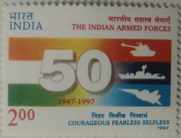 50th Anniv. Of Indian Armed Forces. (Hinged/Gum washed stamp)