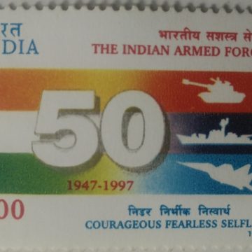 50th Anniv. Of Indian Armed Forces. (Hinged/Gum washed stamp)