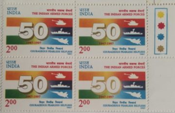 50th Anniv. Of Indian Armed Forces.(Block of 4 TL Stamp)