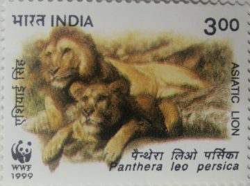 Asiatic Lion Panthera Leo Persica Thematic Rs.3  (Hinged/Gum washed stamp)