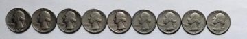 USA QUARTER DOLLAR 1970-1980 (10 COINS) 1 MISSING 1975