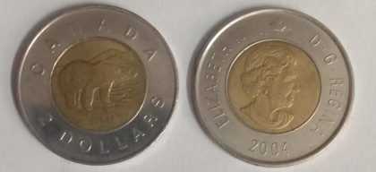 2 Dollars Canada 2004 Elizabeth II D.G Regina (used) | Indian Postage Stamps | Indian Coins | Old Indian Currency | Rare Indian Coins | Numismatic Collection India