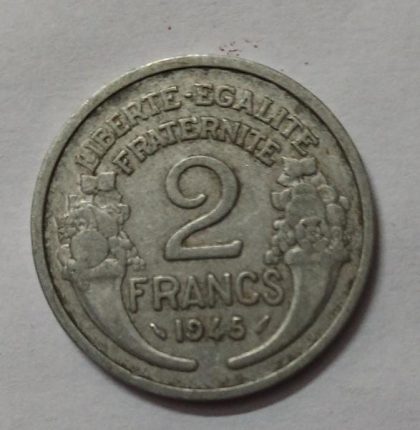 2 Franc 1945 Liberte Egalite Fraternite (used) | Indian Postage Stamps | Indian Coins | Old Indian Currency | Rare Indian Coins | Numismatic Collection India - Image 2