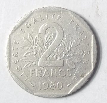 2 Franc 1980 Liberte Egalite Fraternite(used)