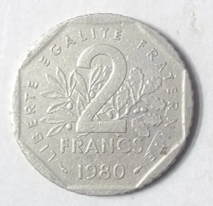 2 Franc 1980 Liberte Egalite Fraternite(used) | Indian Postage Stamps | Indian Coins | Old Indian Currency | Rare Indian Coins | Numismatic Collection India