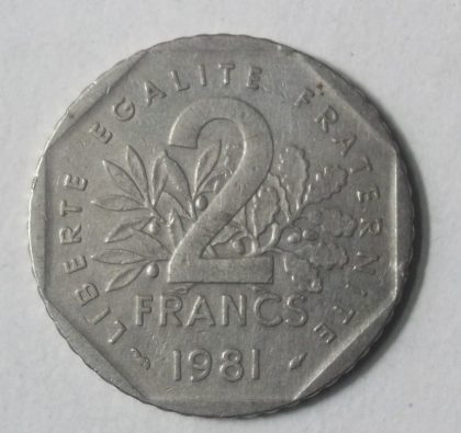 2 Franc 1981 Liberte Egalite Fraternite(used) | Indian Postage Stamps | Indian Coins | Old Indian Currency | Rare Indian Coins | Numismatic Collection India