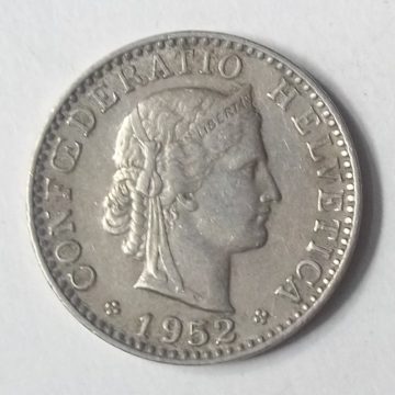 SWITZERLAND 20 Rappen 1952 Confoederatio Helvetica (used)