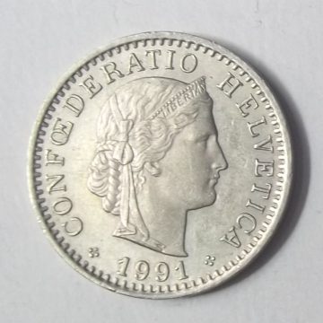 SWITZERLAND 20 Rappen 1991 Confoederatio Helvetica (used)