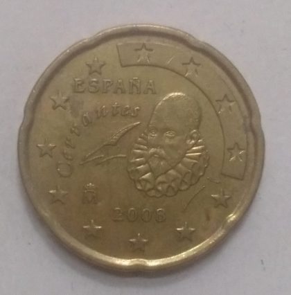 20 Cent EURO  2008_ESPANA Cervantes (used) | Indian Postage Stamps | Indian Coins | Old Indian Currency | Rare Indian Coins | Numismatic Collection India - Image 2